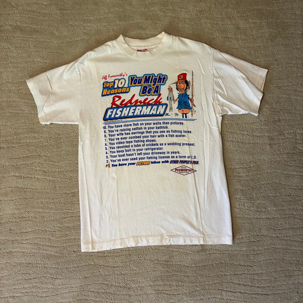 Vintage 90s Jeff Foxworthy Redneck Fisherman Single Stitch Men L Softee T Shirt
